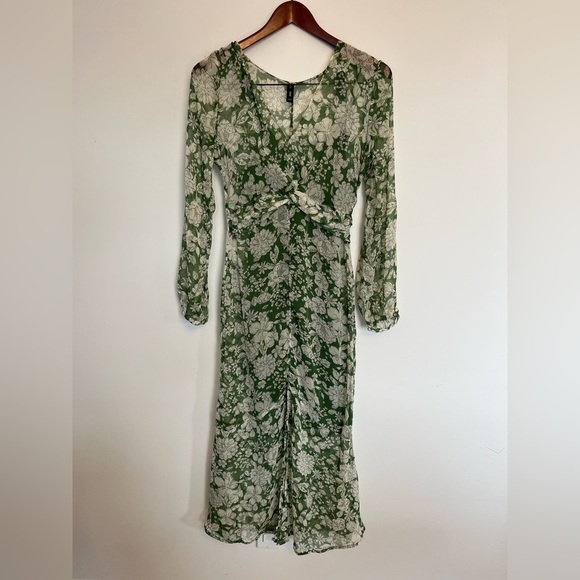 Mango floral « Lila » chiffon midi dress Floral Green Wrap Dress size 4 - Picture 12 of 12